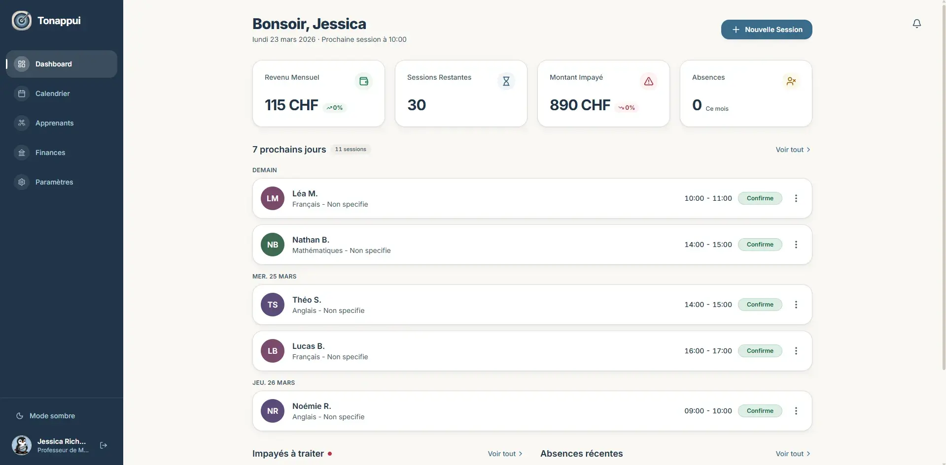 TONAPPUI — Application de gestion pour tutrice indépendante